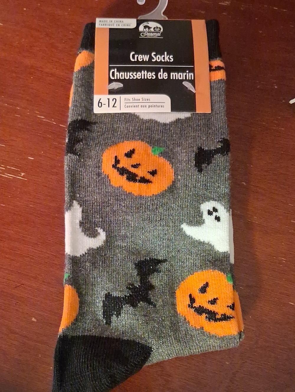 Halloween Pumpkin & Ghost Crew Socks - Gray/Orange